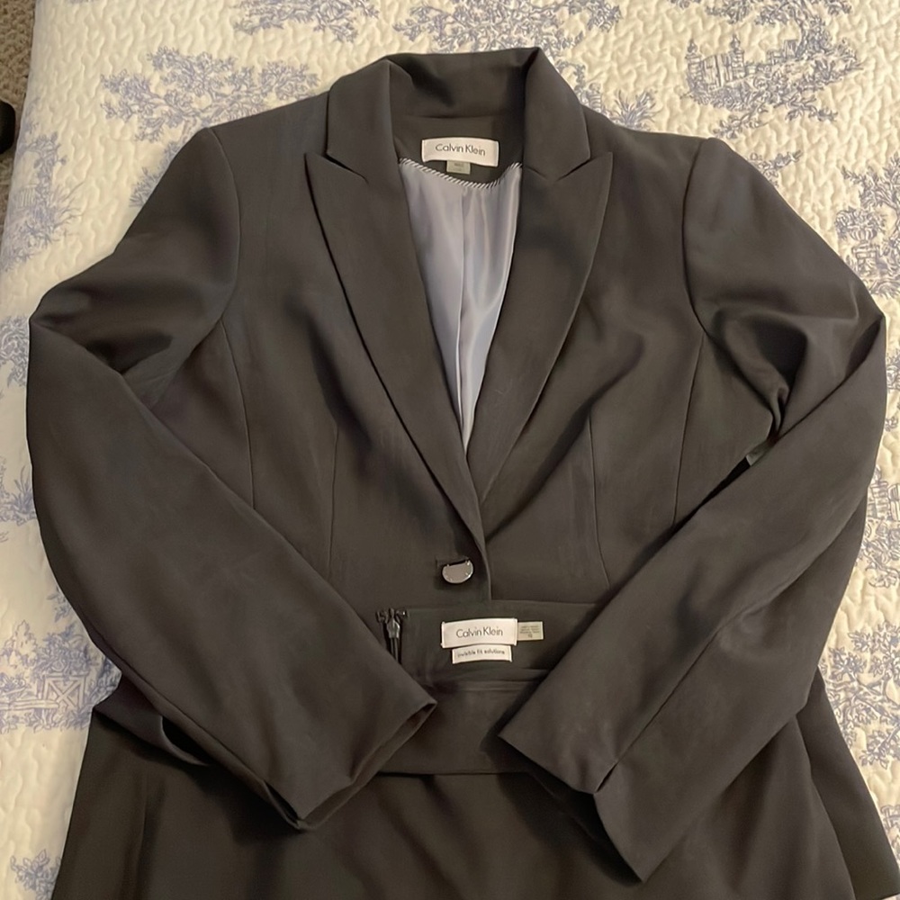 Calvin Klein charcoal grey skirt and blazer set